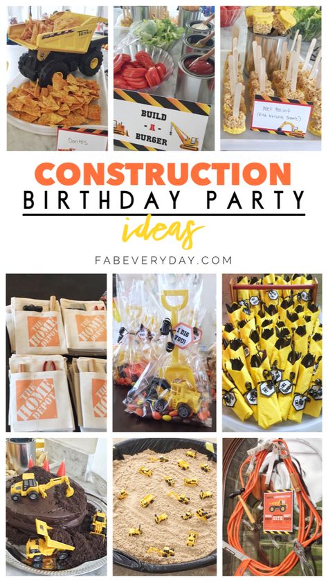 Construction Party Printables, Food Party Favors, 3rd Birthday Party Ideas, Construction Birthday Party Food, Construction Themed Birthday Party, 3rd Birthday Party For Boy, Themed Birthday Party Ideas, 3rd Birthday Boys, Construction Theme Birthday Party