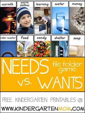 Needs & Wants Game, Real Photo Sorting File Folder Game.  Perfect for Montessori & Learning Centers Needs Vs Wants, Preschool Social Studies, Free Kindergarten Printables, Science Games, Free Homeschool Printables, Kindergarten Social Studies, File Folder Activities, Kindergarten Printables, File Folder Games