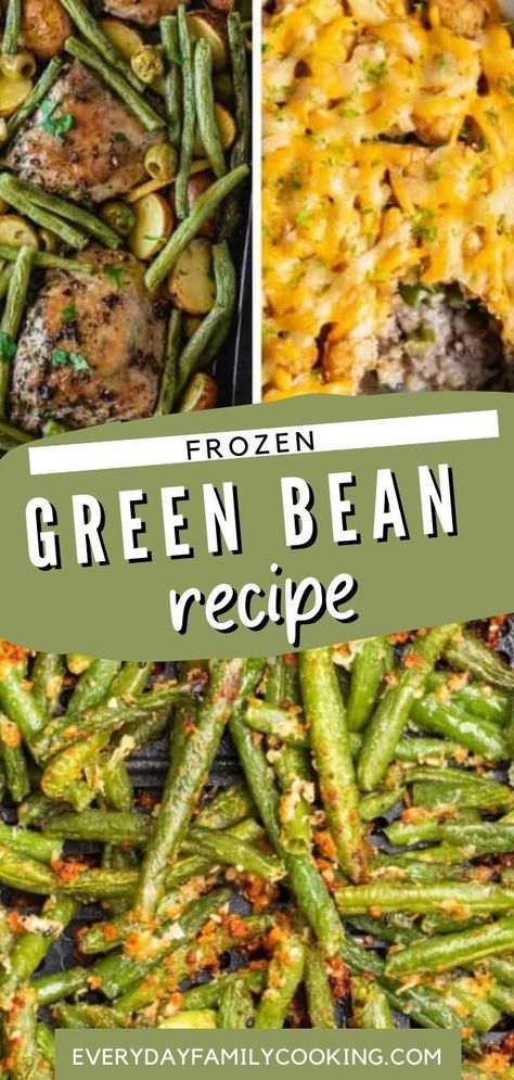 If you have a bag of green beans in the freezer, use this easy list of 20 frozen green bean recipes to make a simple yet delicious dinner side dish or even main dish! Vegan Pot Pie Soup, Asian Green Bean Recipes, Frozen Green Bean Recipes, Green Beans Recipes, Green Bean Side Dish Recipes, Healthy Green Bean Casserole, Green Bean Recipe, Green Bean Dishes, Burger Side Dishes