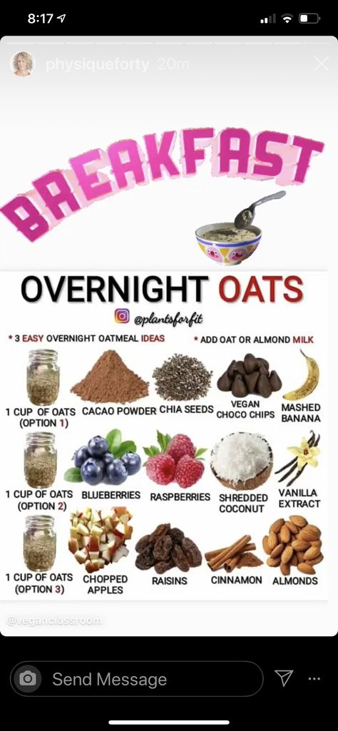 Oatmeal Without Milk, Easy Overnight Oatmeal, Overnight Oatmeal, Choco Chips, Recipes Breakfast, Cacao Powder, Oat Milk, Overnight Oats, Chia Seeds