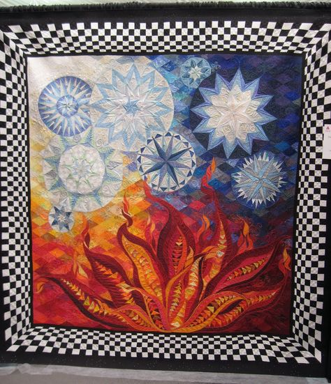 Fire And Ice Art, Fantasy Quilt, Water Quilt, International Quilt Festival, Cottage Quilt, Ice Art, Fire And Water, Art Textiles, Medallion Quilt