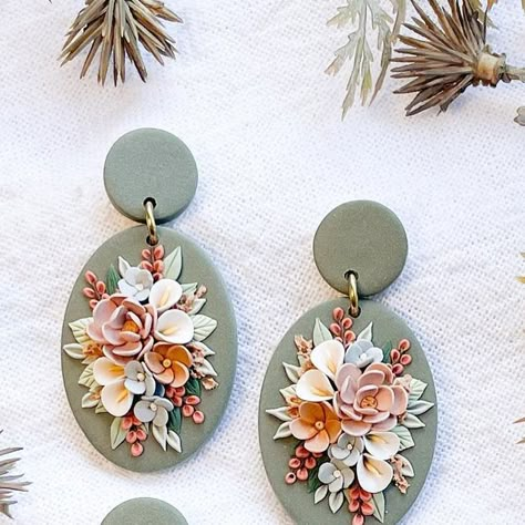 Polymer Clay Floral Earrings, Floral Polymer Clay Earrings, Clay Flower Jewelry, Polymer Clay Embroidery, Polymer Clay Flower Jewelry, Polymer Clay Jewelry Tutorials, Handmade Clay Jewelry, Polymer Earrings, Polymer Clay Jewelry Diy