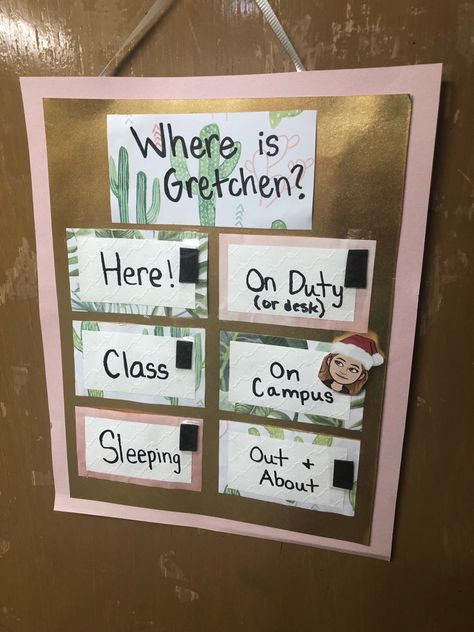 my where’s your #RA door sign from last semester Where Am I Office Door Sign, College Name Tags Door Decs, Where Is Your Ra Door Sign, Ra Door Sign, Ra Dorm Hallway Decorations, Dorm Name Signs, Where's My Ra Sign, Where’s My Ra Sign, Dorm Door Name Tags