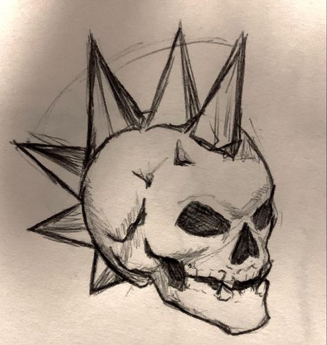 Liberty Spikes Drawing, Punk Skull Drawing, Spikes Drawing, Punk Sketches, Punk Visual Art, Liberty Spikes, Punk Drawing, Metal Drawing, Skull Sketch