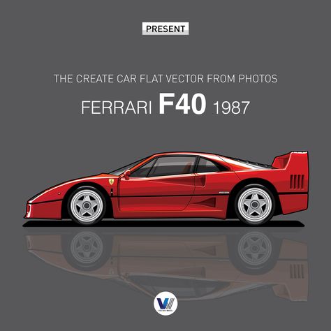 Time Lapse of a Drawing Created Design a Flat Car with Details from Image in Adobe Illustrator. #ferrari #F40 #supercar Ferrari F40 Drawing, Ferrari Poster, Ferrari Testarossa, Siding Paint, Skateboard Design, Ferrari F40, Car Illustration, Skull Wallpaper, Car Drawings