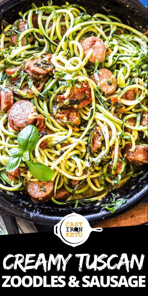 Noodles And Sausage, Noodles With Sausage, Cast Iron Keto, Veggie Noodles Recipes, Zucchini Noodle Recipes, Medicine Tips, Zoodle Recipes, Low Carb Low Fat Recipes, Boiled Egg Diet Plan