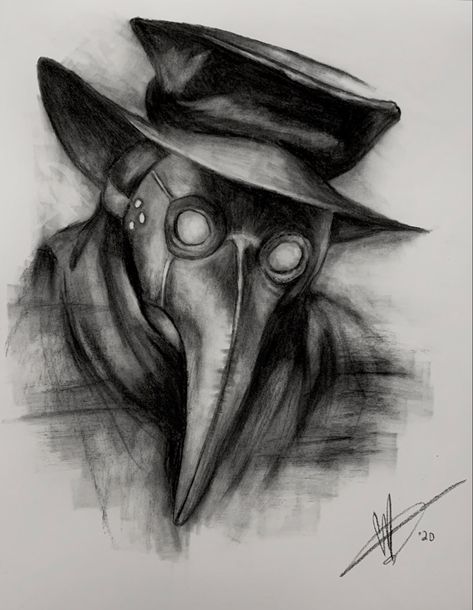 Charcoal on paper. Black Plague Doctor Drawing, Plague Mask Drawing, Plague Doctor Mask Drawing, Plauge Doctor Drawings, Plague Doctor Sketch, Plague Doctor Drawing, Doctor Sketch, Plague Doctor Art, Lost Thoughts