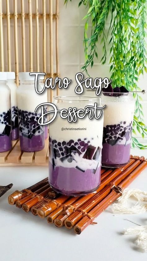 Bahan dan Cara membuat Taro Sago Dessert https://resepmamiku.com/taro-sago-dessert-christinsetiorini Taro Sago Dessert, Taro Sago, Taro Drink, Sago Drink, Taro Dessert, Sago Dessert, Bubble Tea Recipe, Jello Cake, Coffee Shop Business