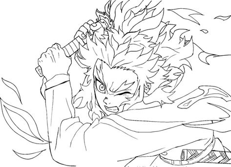 Rengoku Coloring Page, Anime Lineart Coloring, Coloring Pages Demon Slayer, Demon Slayer Coloring Page, Lineart Coloring, Demon Slayer Rengoku, Rengoku Demon, Anime Coloring Pages, Drawing Books