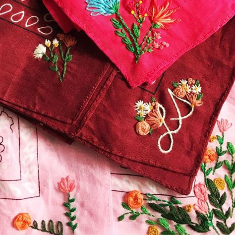 Personalized Embroidered Bandana is a great accessory for your spring and summer wardrobe. Bandana Embroidery, Embroidered Bandana, Bandanas Diy, Lily And Val, Felt Crafts Diy, Embroidered Handkerchief, Diy Sweatshirt, Contemporary Embroidery, Creative Products