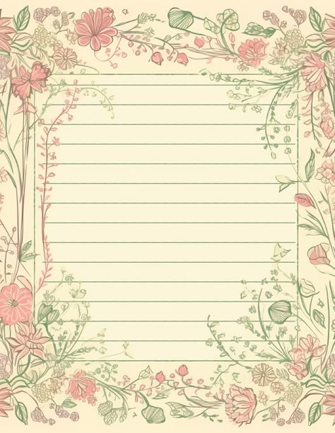 Digitales Briefpapier mit Wild Garden Design in rosa, grün und creme, liniert und unliniert. Original Design von DC Williams, basiert auf KI-generierter Kunst und anderen digitalen Methoden. Drucken Sie zu Hause oder verwenden Sie sie digital. Unbegrenzter persönlicher Gebrauch, geschäftlicher Gebrauch immer erlaubt, kein Weiterverkauf oder Weiterverbreitung. JPG Dateien, sofort download, Drucke auf Standardpapier. Digitaler Artikel, es wird kein physisches Papier gesendet. Cute Stationery Paper, Cute Stationary Printable, Design Paper For Writing, Wild Garden Design, Vintage Writing Paper, Print Writing, Flower Stationary, Cute Notepad, Pink Scrapbook