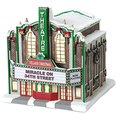 Thomas Kinkade Miracle On 34th Street Village Christmas Theater Sculpture by Hawthorne Village. #Kinkade #Statue #Sculpture #Decor #Gift #gosstudio .  ★ We recommend Gift Shop: http://www.zazzle.com/vintagestylestudio ★ Disney Christmas Village, Thomas Kinkade Art, Hawthorne Village, Christmas Village Collections, Kinkade Paintings, Lemax Village, Christmas Village Accessories, Christmas Tree Village, Miracle On 34th Street