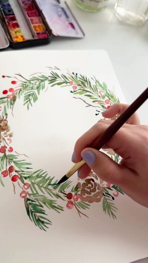 21K views · 2.5K reactions | Anna Koliadych on Reels | Ramin Djawadi · Runaway Xmas Card Craft, Watercolor Christmas Art, Diy Watercolor Cards, Watercolor Christmas Cards Diy, Watercolor Holiday Cards, Painted Christmas Cards, Christmas Art Projects, Painting Stuff, Stamped Christmas Cards