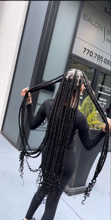 Long Coi Leray Braids With Color, 72 Inch Knotless Braids, Medium Size Braids Hairstyles, Knotless Braids Accessories, Extra Long Jumbo Knotless Braids, Large Knotless With Curly Ends, Large Knotless Braids With Curls, Jumbo Bohemian Knotless Braids, Jet Black Braids