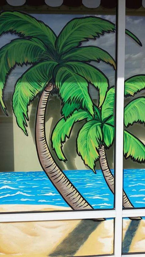 Summer Time Window Art, Beach Window Art, Beach Theme Window Display, Beach Window Painting, Easy Window Painting Ideas Summer, Window Painting Summer, Summer Window Decorations, Summer Window Painting Ideas, Beach Window Display