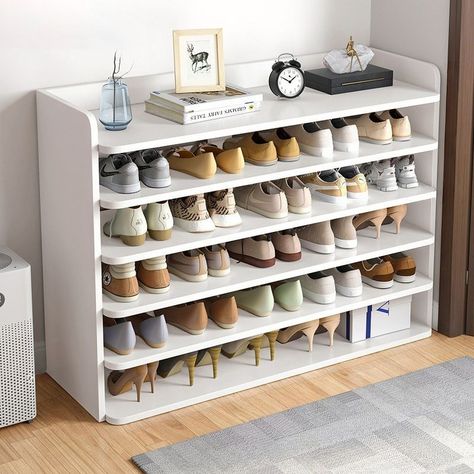 Modern Free Standing Non-Stackable Shoe Rack with Shelves + No Need for Drilling for 24 Pairs - 40"L x 10"W x 35"H White Garage Shoe Storage, Wall Shoe Storage, Organizer For Closet, Shoe Rack Organizer, Stackable Shoe Rack, Garage Bedroom, Closet Shoe Storage, Shoe Rack With Shelf, Shoe Rack Organization