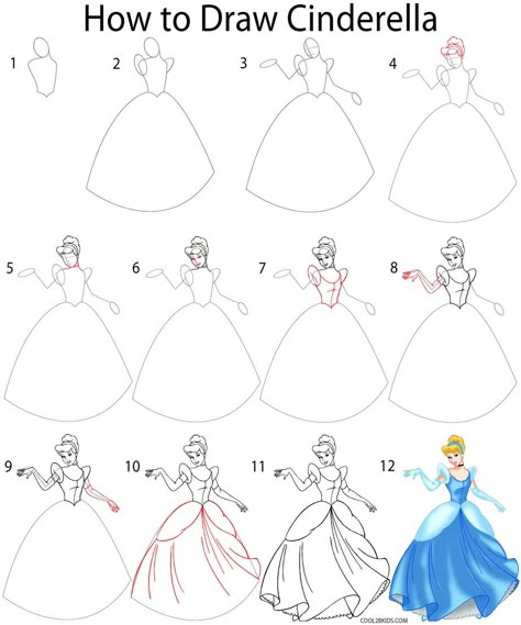 How to Draw Cinderella Step by Step Drawing Tutorial with Pictures | Cool2bKids Drawing Cinderella, How To Draw Cinderella, Draw Cinderella, How To Draw Disney, Cinderella Drawing, Trin For Trin Tegning, Disney Drawing Tutorial, Easy Disney Drawings, Poppy Drawing