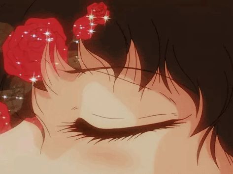 An Anime, Anime Character, A Woman, Gif, Flowers, Red, Hair, Anime