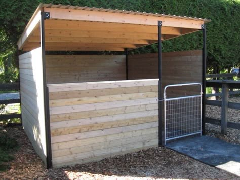 Horse Pallet Shelter, Horse Sheds Shelters, Horse Enclosures, Cow Shelter Ideas, Donkey Barn Ideas, Cow Enclosure, Goat Enclosure Ideas, Horse Shelter Plans, Horse Run In Shelter