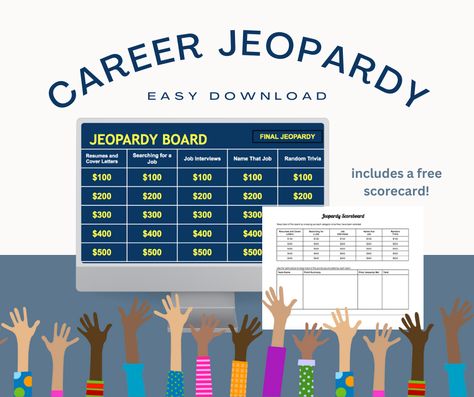 Test your knowledge of different careers with this fun and interactive Jeopardy! game. The game is fully editable, so you can customize it to fit your needs. Perfect for teachers, students, and anyone else who wants to learn more about Career Games For High School, Coaching Activities, Career Activities, Tips For High School, Career Exploration Activities, Exploration Activities, Facs Classroom, Classroom Preparation, Jeopardy Game