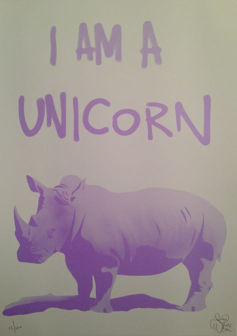 Pure Evil Print. 'I Am A Unicorn'. Created for Art Car Boot Fair. 35cm x 50cm. 23/100. 2014. I Am A Unicorn, Pure Evil, Car Boot, A Unicorn, Car Art, A Garden, Contemporary Art, The 100, Mint