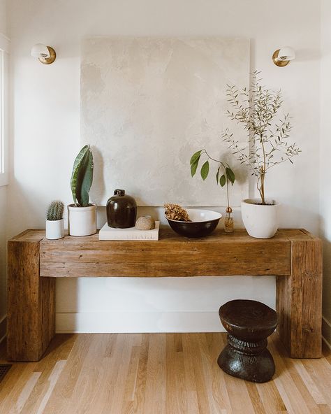 Christine Higgs, Elegant Foyer, Entryway Designs, Industrial Pipe Furniture, Whiskey Barrel Furniture, Reclaimed Wood Beams, Rustic Console Tables, Narrow Table, Fall Entryway