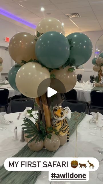 Decor by Selena on Instagram: "#safari #safaritheme #wildone #awildone #balloongarland #balloondecor #balloonarch #balloonartist #balloonstylist #eventplanning #balloonideas #birthdaydecoration #firstbirthdaydecor #safarithemebabyshower #safarithemeparty #blessed #selena #statenisland #newyork #brooklyn #newjersey #fyp #fypシ #eventdecor #decoration" Safari Theme Baby Shower Ideas, Jungle Theme Baby Shower Ideas, Safari Party Ideas, Safari Baby Shower Ideas, African Safari Decor, Safari Centerpieces, Theme Baby Shower Ideas, Baby Shower Safari Theme, Diy Shutters