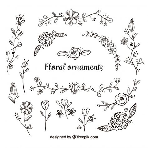 Set of hand drawn flower ornaments Free Vector Flower Banner Drawing, Flower Ornaments Drawing, Traceable Patterns, Calligraphy Flowers, Drawing Plants, Floral Doodles, Doodle Art Flowers, The Language Of Flowers, Banner Drawing