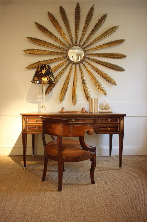 French Desk, Walnut Desk, Brass Inlay, Walnut Desks, Sunburst Mirror, Antique Desk, Good Morning Sunshine, Antique Table, Louis Xvi