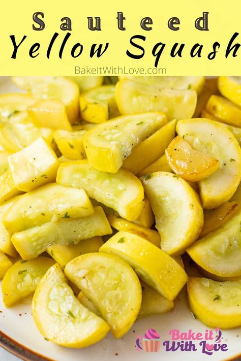 Sauteed yellow squash is a quick and easy vegetable side dish that is packed with flavor and ready in minutes! This delicious summer squash is seasoned with fresh herbs and just a bit of salt and pepper to really enhance its flavor. The simplicity is key to letting the subtle flavors of this tasty squash shine! BakeItWithLove.com #bakeitwithlove #yellowsquash #summersquash #sautee #vegetables #sidedish Sauted Squash, Baked Yellow Squash, Sauteed Summer Squash, Baked Summer Squash, Sauteed Yellow Squash, Cooking Yellow Squash, Easy Vegetable Side Dish, Healthy Squash Recipes, Sauteed Squash