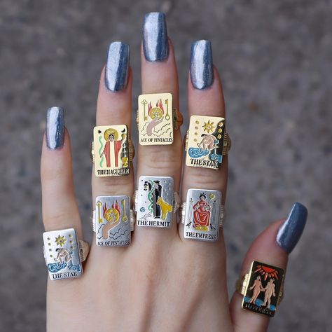 💋VERAMEAT on Instagram: “🪄✨62% OFF VERAMEAT.com Code: Luck #Magical #Tarot rings now shipping 🌹🐈☕️ Code auto at checkout 🎁 VM 132 N 5th St open 11-7pm today 🔮😈 Free…” Card Rings, Ace Of Pentacles, What I Like About You, Vip Card, Friendship Rings, Color Magic, Colorful Life, Dope Jewelry, Funky Jewelry