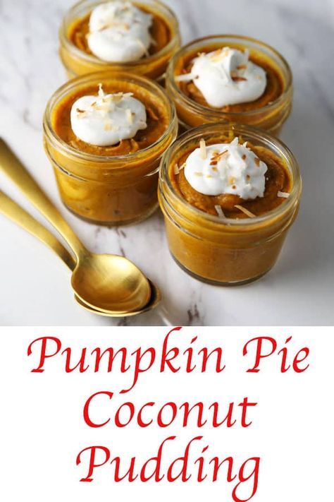 Pumpkin Pie Coconut Pudding - Tastefulventure Pie Coconut, Fall Desserts Pumpkin, Gluten Free Thanksgiving Recipes, Desserts Thanksgiving, Pumpkin Coconut, Quinoa Sweet Potato, Slow Cooker Turkey Breast, Healthy Thanksgiving Recipes, Sweet Potato Kale