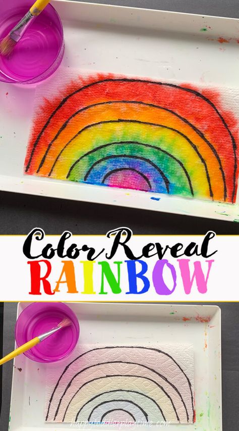 Color Reveal Rainbow Activity - Happy Toddler Playtime Pride Month Preschool Activities, Rainbow Activities Preschool Crafts, Pride Activities For Toddlers, Rainbow Day Activities For Kids, Rainbow Activities Preschool, Rainbow Activities For Toddlers, Rainbow Party Games, Rainbow Activity, Playgroup Ideas