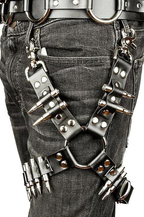 Punk Clothes, Custom Pants, Thigh Harness, Leg Harness, Concept Clothing, Punk Outfits, Silver Circle, Circle Studs, Garters