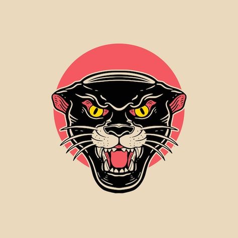 Traditional Panther Tattoo, Traditional Tattoo Drawings, Black Panther Tattoo, Traditional Tattoo Old School, Panther Tattoo, Traditional Tattoo Sleeve, Old School Tattoo Designs, Traditional Tattoo Design, Traditional Tattoo Art