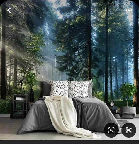 Foggy Green Forest, Green Forest Wallpaper, Foil Wall Decor, Wallpaper Walls Bedroom, Forest Bedroom, Jungle Bedroom, 3d Wallpaper Living Room, Unique Bedroom Design, Forest Mural