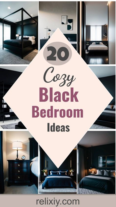 20 Best Black Bedroom Ideas For A Cozy Dark Space Antracit Bedroom Ideas, Rug Under Bed, Modern Black Bedroom, Black Bedrooms, Black Bedroom Sets, Black Wood Floors, Black Walls Bedroom, Black Bedroom Ideas, Cozy Small Bedrooms