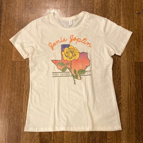 Janis Joplin Tee Shirt New Without Tags Yellow Rose Of Texas Port Arthur Texas Cheap Graphic Tee In Ring-spun Cotton, Janis Joplin Tshirt, Vintage Short Sleeve T-shirt For Country Concerts, Cheap Rock And Roll Short Sleeve T-shirt, Blue Shirt Women, Pink Babydoll, Cotton Peace Sign Short Sleeve T-shirt, Navy Blue Shirts, Coffee Tees