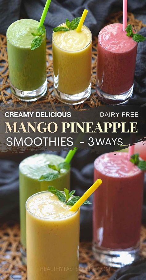 Avocado Pineapple Smoothie, Pineapple Puree Recipes, Mango Smoothie Recipe Healthy, Smoothies With Mango, Pineapple And Mango Smoothie, Smoothie Shots, Mango Pineapple Smoothie Recipe, Meal Smoothies, Pineapple Smoothie Healthy