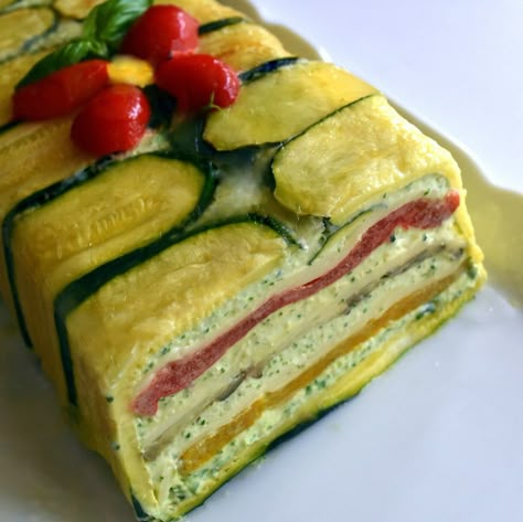 Roasted Summer Vegetable Terrine - Kitchen Epiphanies French Terrine Recipe, French Vegetable Recipes, Vegetable Pate, Tomato Terrine, Veggie Terrine Recipe, Veggie Terrine, Vegan Terrine Recipe, Eggplant Terrine, Vegan Terrine