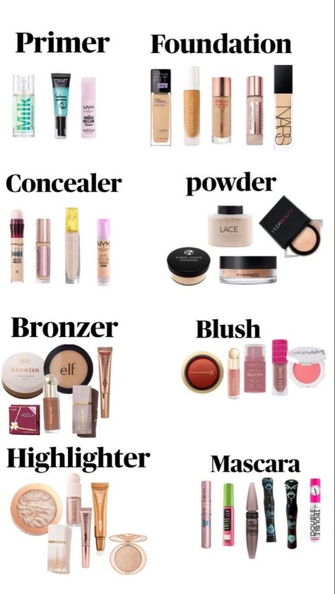 Things You Need For Makeup, What Makeup To Buy For Beginners, Latina Makeup Products List, Make Up List, Beginner Makeup Products, First Day Of School Makeup, Good Makeup Products, Cheap Makeup Products, Mac Bronzer