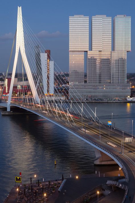 Erasmus Bridge by Ben van Berkel Netherlands Tourism, Vertical City, Rotterdam Netherlands, Rem Koolhaas, Tall Buildings, Art Study, Netherlands Travel, Foto Tips, Voyage Europe