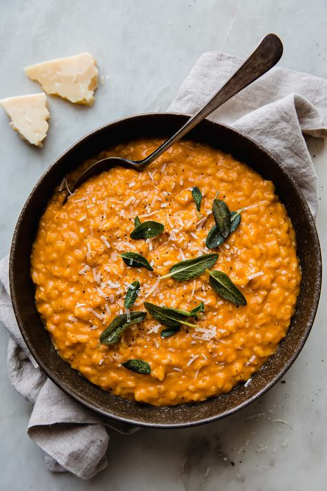 Honeynut Squash Recipes, Roasted Honeynut Squash, Pumpkin Risotto Recipes, Honeynut Squash, Pumpkin Risotto, Squash Risotto, Butternut Squash Risotto, Sage Butter, Queso Manchego