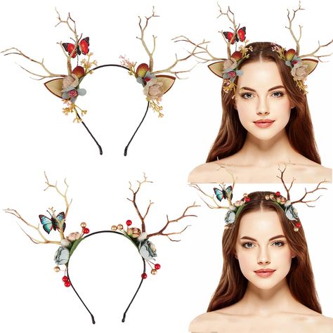 Woodland Fairy Costume Women, Enchanted Forest Costume Ideas, Dnd Props, Cosplay Headband, Woodland Fairy Costume, Fairy Costume Women, Frozen Costumes, Antler Flower, Antlers Headband