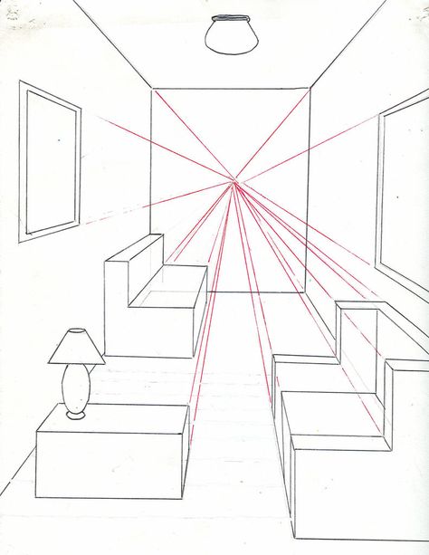 How To Draw A Room Using One Point Perspective Perspective Room, 1 Point Perspective, Perspective Drawing Architecture, Perspective Drawing Lessons, One Point Perspective, Cool Pencil Drawings, Point Perspective, Vanishing Point, Perspective Art