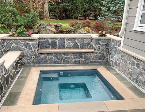 Aviva Pools, Inground Hot Tub, Inground Spa, Square Pool, Fiberglass Pool, Fiberglass Swimming Pools, Leisure Pools, Hot Tub Backyard, Small Pool Design