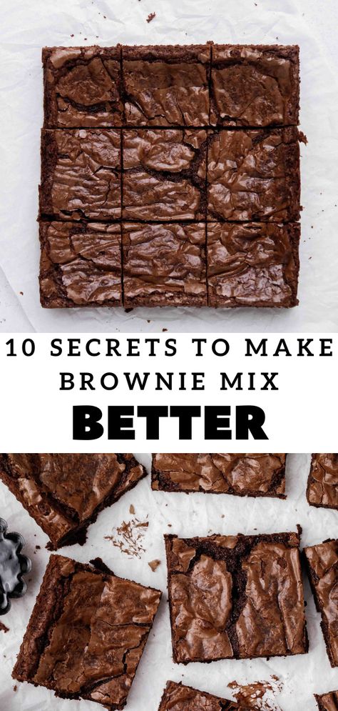 10 Secrets on How to make boxed brownies better? and better doctored up boxed brownie recipe Boxed Brownies Better, Best Brownie Mix, Brownie Hacks, Boxed Brownie Recipes, Boxed Brownies, Brownie Mix Recipes, Lifestyle Of A Foodie, Cooking Tricks, How To Make Brownies