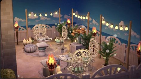 Animal Crossing Patio Design, Acnh Outdoor Dining Area, Animal Crossing Cave Ideas, Island Inspo Animal Crossing, Animal Crossing Pergola Ideas, Acnh Decoration Ideas Outside, Acnh Outdoor Cafe Ideas, Animal Crossing Cafe Ideas, Acnh Beach Design Ideas