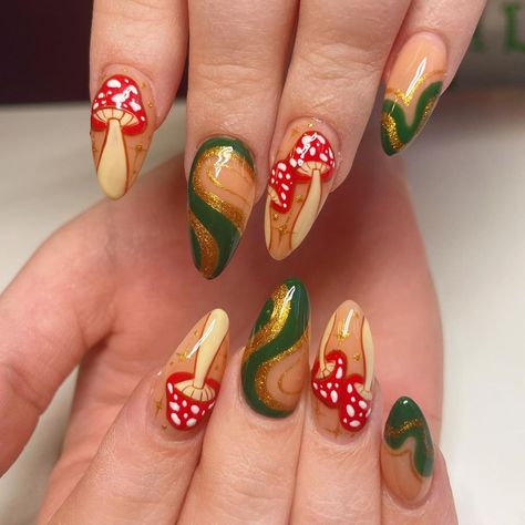 Mushroom Nails, Infinity Nails, Boho Nails, Hippie Nails, Almond Acrylic Nails, Diy Beauty Hacks, Simple Nail Designs, Dream Nails, Cool Nail Designs