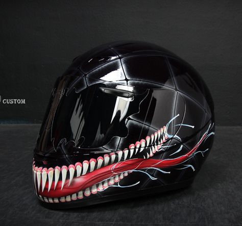 Custom Bike Helmets, Custom Motorcycle Helmet, Cool Bike Helmets, Venom 2, Motorcycle Helmet Design, Biker Helmets, Cool Motorcycle Helmets, Custom Motorcycle Helmets, Ac New Leaf